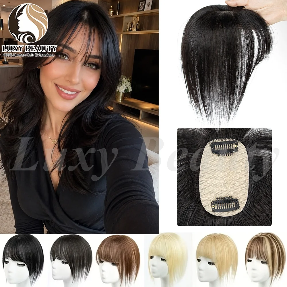 Straight Black Clip in Human Hair Toppers For Women 5cmx9cm Short Human Hair Toppers With Bangs Natural Brown Blonde Hair Topper