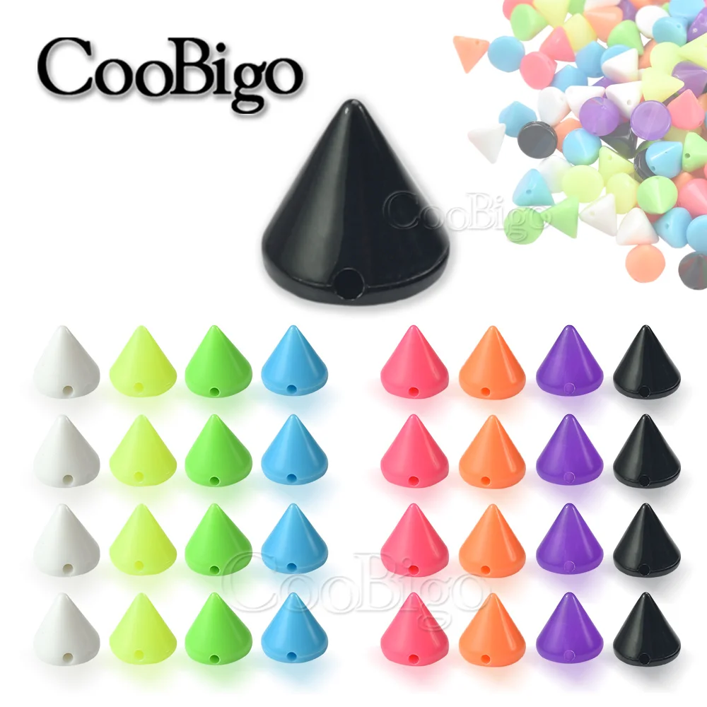 100pcs 8mm Stud Rivet Punk Cone Bead Spike Plastic Garment Bracelet Bag Shoes Leather Sewing DIY Craft Accessories Colorful