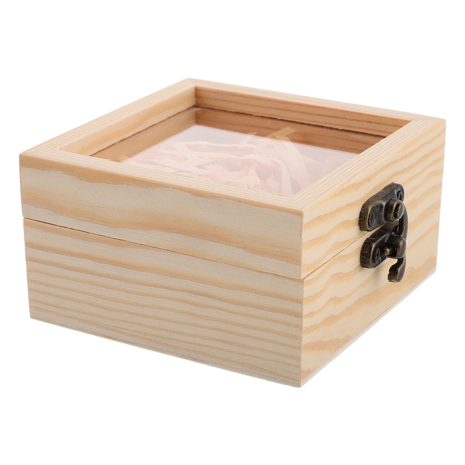 

Vintage Style Wooden Jewelry Box Flip Design Transparent Glass Lid Hinged Storage Organizer for Rings Bracelets Accessories