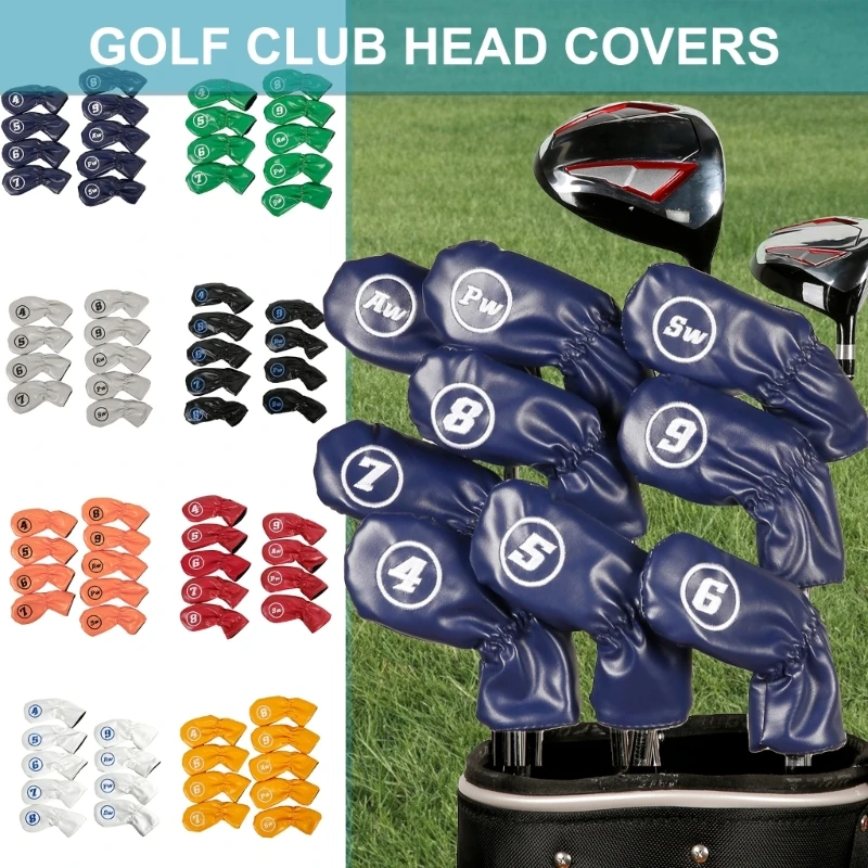 

yunyun 9Pcs Golfs Head Cover, Thick Synthetic PU Leathers Golfs Iron Head Cover with Big Number for Long Neck Golfs Club Head