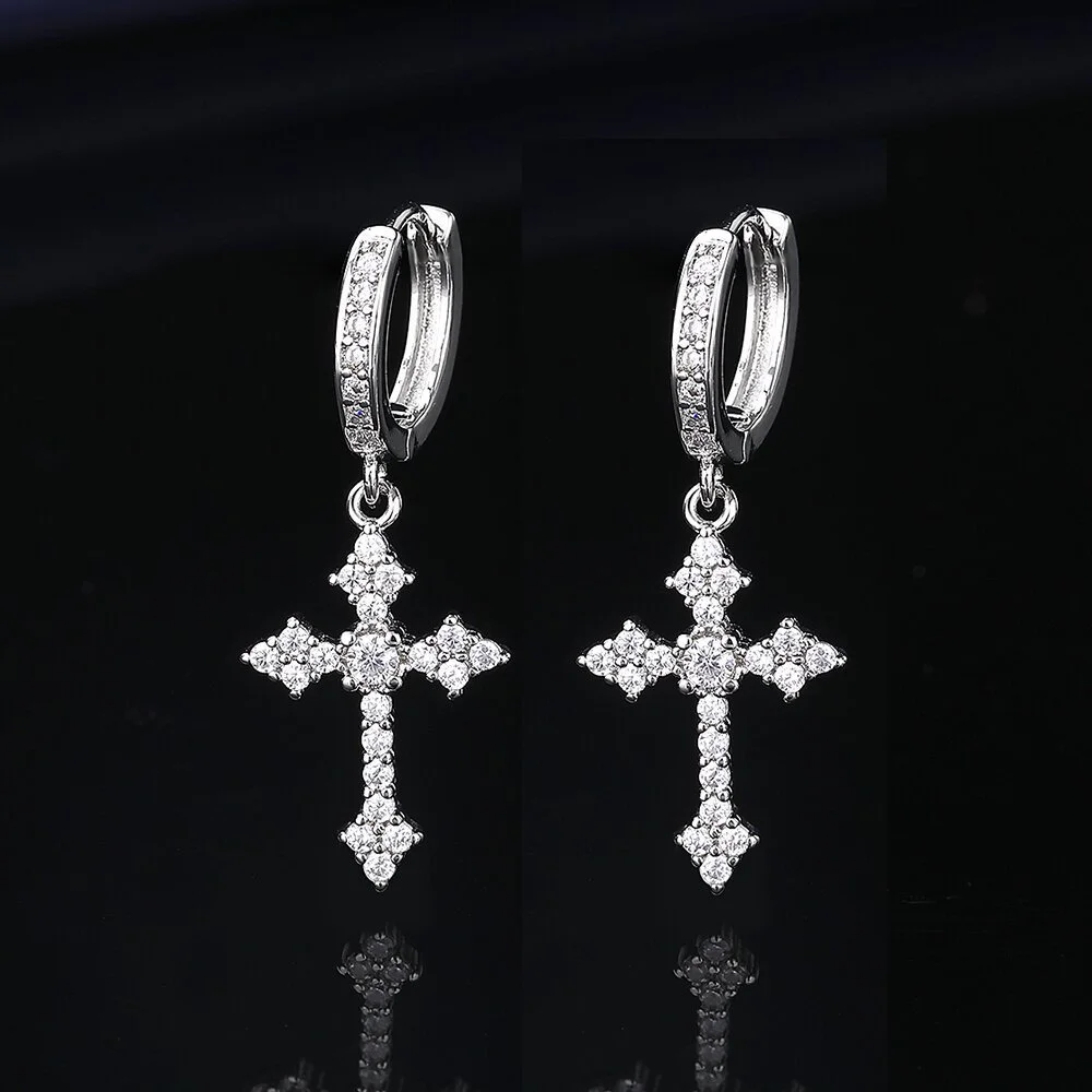 Fashion Classic Cross Earrings Inlaid With Aaaaa Crystal Zircon Women's And Men's Personalized Jewelry Earrings