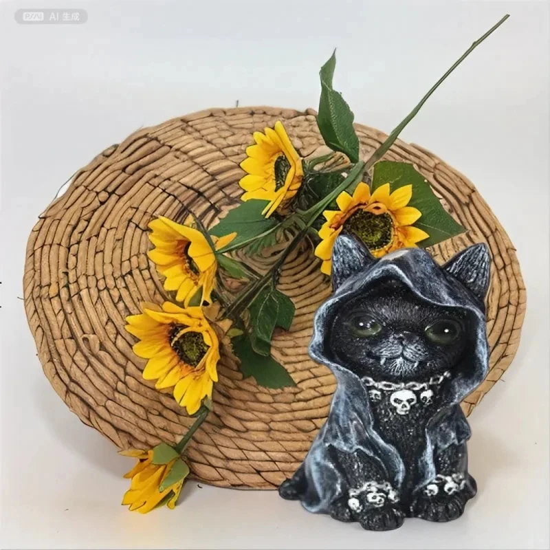 1pc Halloween Mysterious Magic Cat Black Statue for Garden Desktop Home Decor Ornaments Hand-Painted Figurine Sculpture