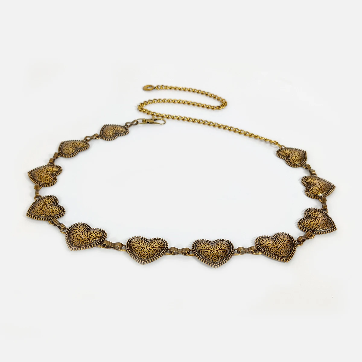 Cinturón de cadena vintage oro y plata con corazón para mujer_voghion.com