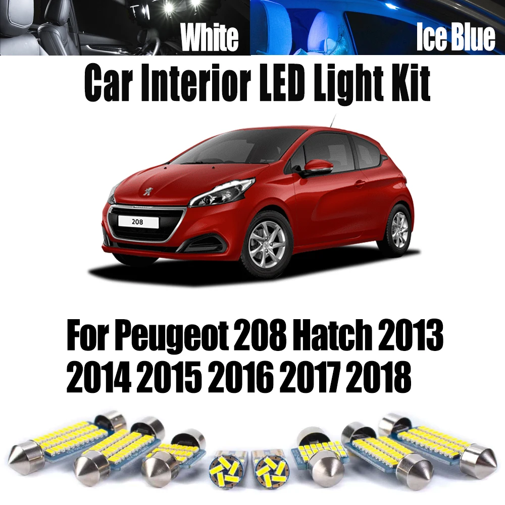 7Pcs Interior Reading Dome Light KitFor Peugeot 208 Hatch 2013 2014 2015 2016 2017 2018 Car Accessories Canbus Vehicle LED Bulbs