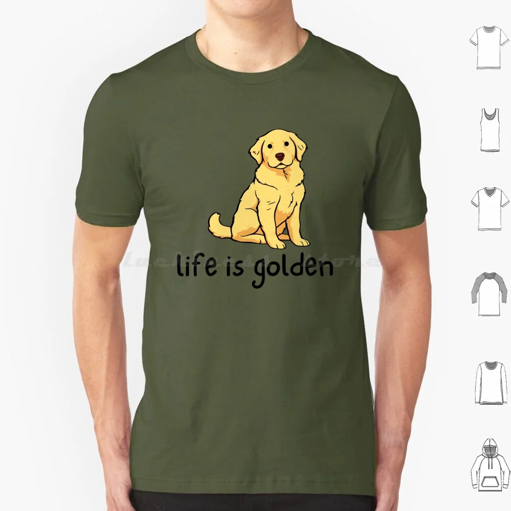 Life Is Golden Retro Dog Funny T Shirt Big Size 100% Cotton Golden Retriever Golden Retriever Energy Dogs Pet Pets Memes Dog