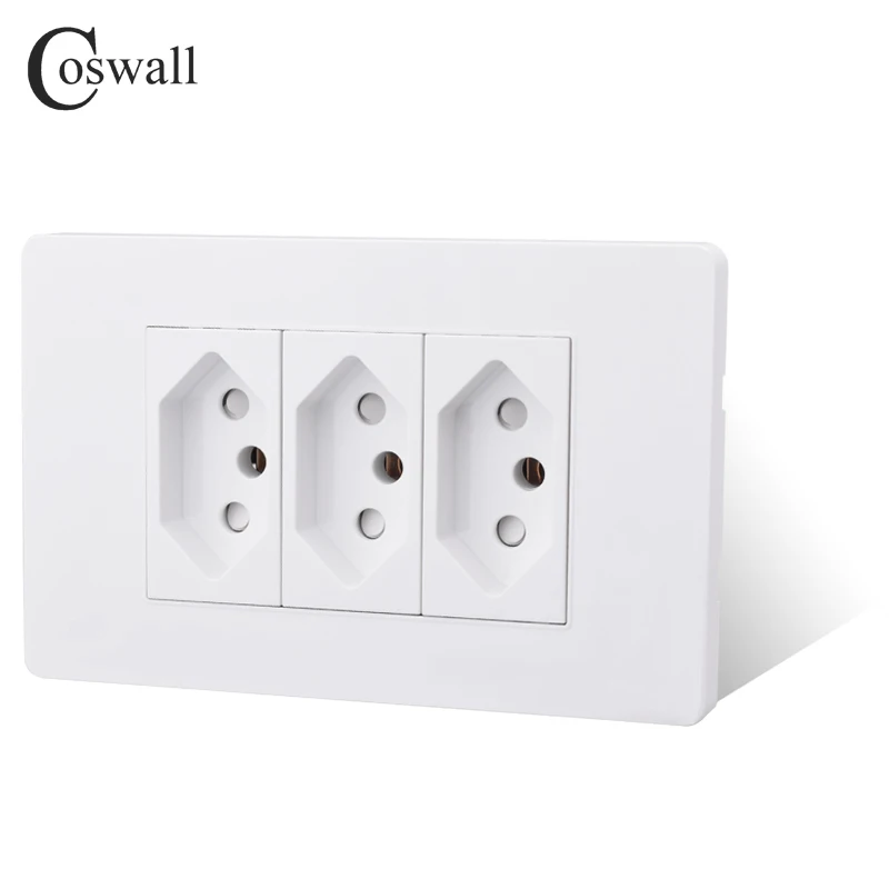 Coswall PC Brazil Standard 20A Power Socket PD 3.0 20W Type-C Dual USB Fast Charge Outlet Switzerland Wall Socket 118*72mm