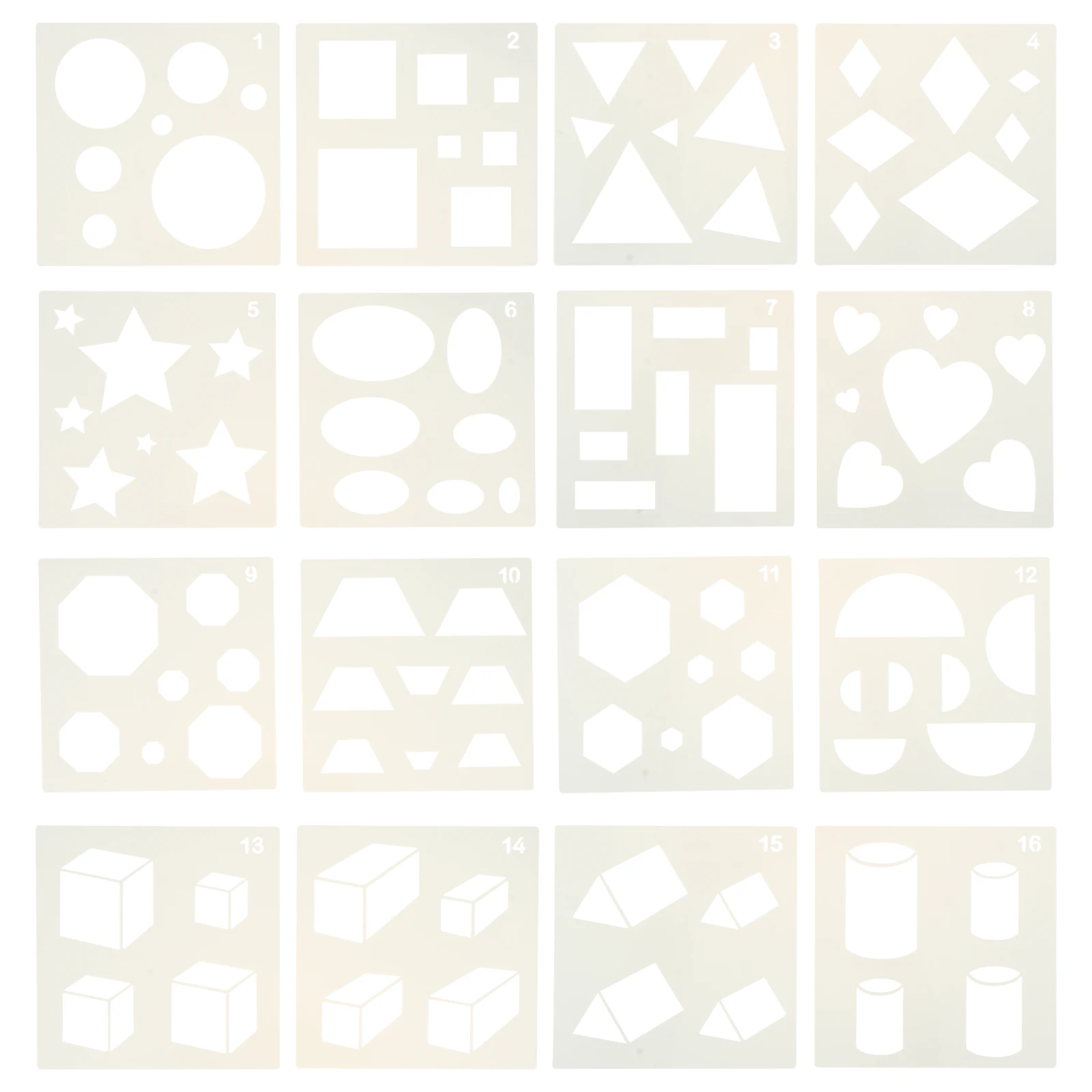

16 Pcs Stencils Mathematical Graphics Templates Craft DIY Smooth Reusable Drawing Template Learning Tools Gifts