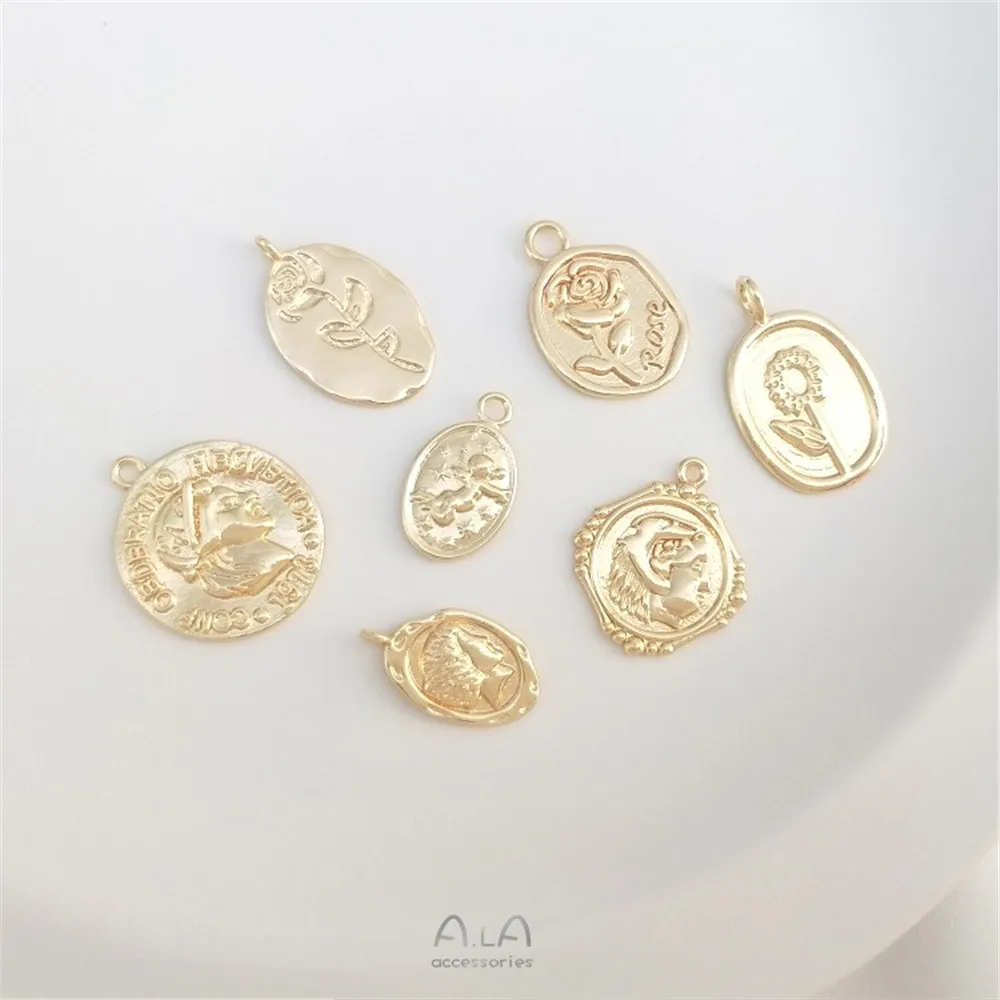 

Color Preservation 14K Gold Accessories Rose Angel French Vintage Pendant Handmade Bracelet Necklace Tag Diy Jewelry