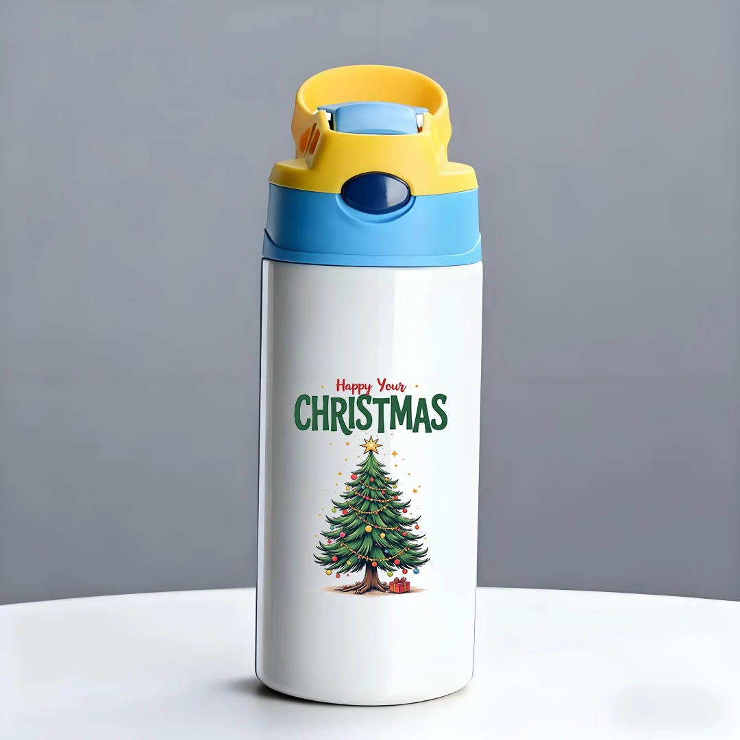 Tasse isolée en acier inoxydable 304, tasse en paille d'arbre de noël de dessin animé, tasse isolée pour enfants, cadeau de noël essentiel, joyeux noël