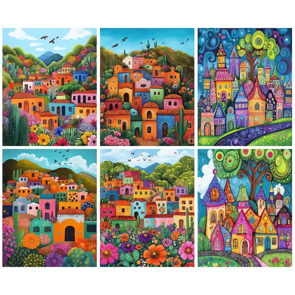 PhotoCustom الماس اللوحة مدينة كامل مربع الحفر المستديرة الماس التطريز المشهد عبر غرزة فسيفساء ديكور للمنزل