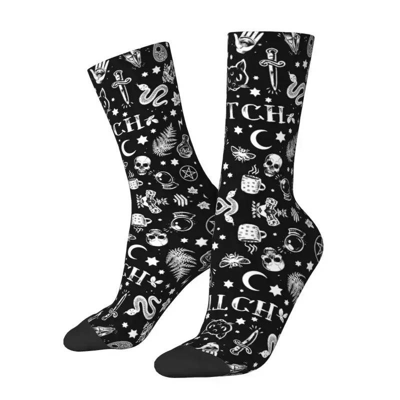 Y2K Witch Pattern Men Women Crew Unisex Fun 3D Print Halloween Occult Gothic Magic Dress Socks