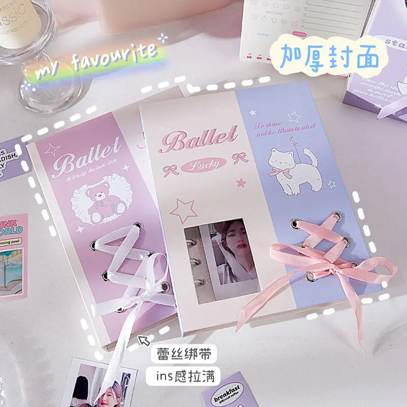 Ballet Ribbon Binder A5 Photocard Collect Book 3inch 4Grid Card Holder Album with 20pcs Pages Girl Gift