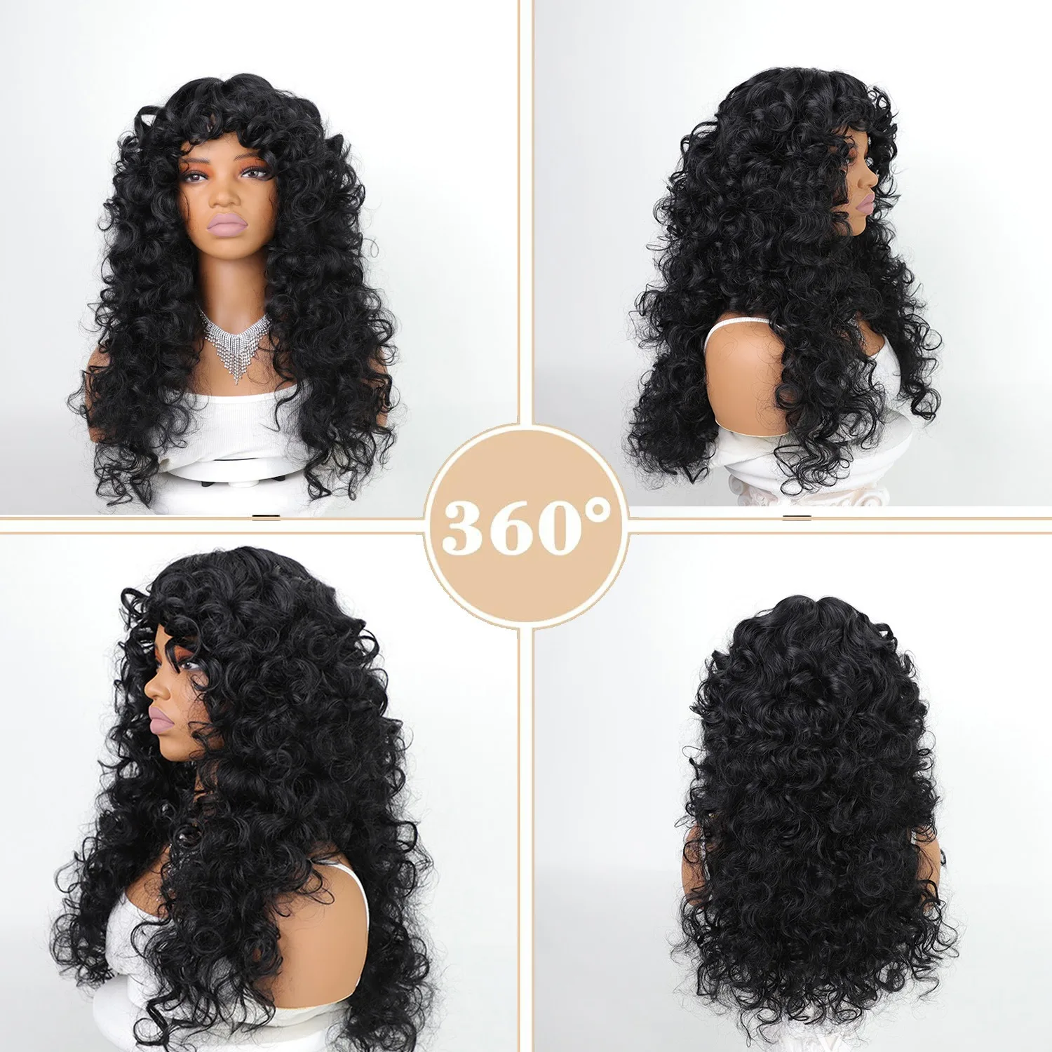Perruques bouclées pour femmes noires 45 cm 18 pouces perruque courte bouclée noire douce moelleux ondulé Afro boucles lâches perruque synthétique résistante à la chaleur