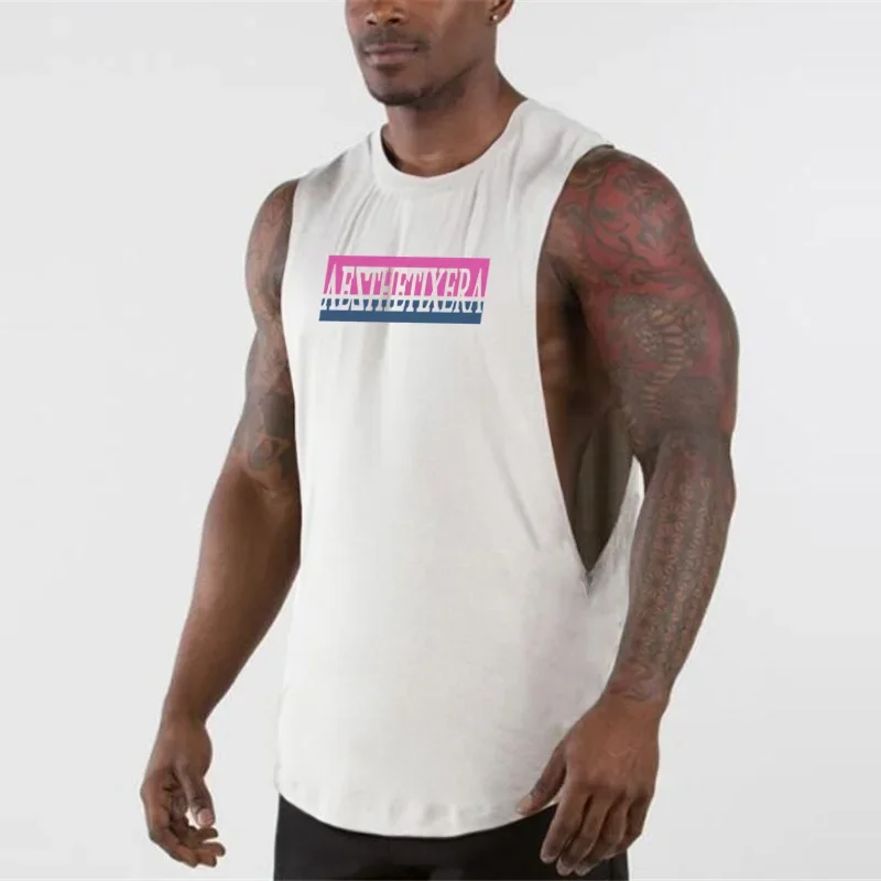 Gym Casual Mens Running Tank Top Muscle Sleeveless Sporting Workout Clothing Cool Singlets Printed Fashion Fitness Vest