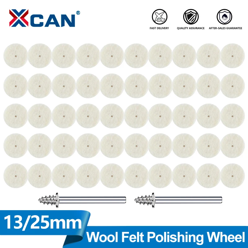 XCAN 52/105Pcs Wool Felt Polishing Buffing Wheels 13/25x7mm Grinding Wool Polishing Pads for Dremel Rotary Tool