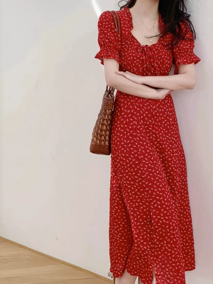 

Ele Stberry Red Dstring Dr Korean Sle Commute Wind High Waist A-Line Long Skirt ort Sve Zipper Closure