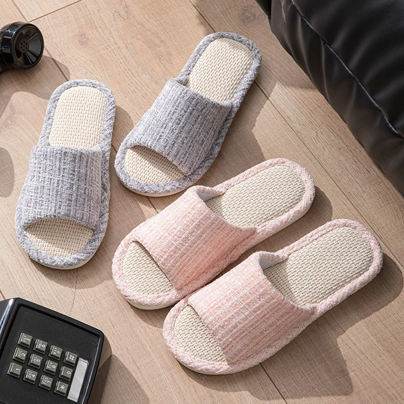 

Hemp Women's Slippers House Flats Four Seasons Luxury Designer Woman Shoes Linen Summer Indoor Slides Non-Slip Floor Soft Sole