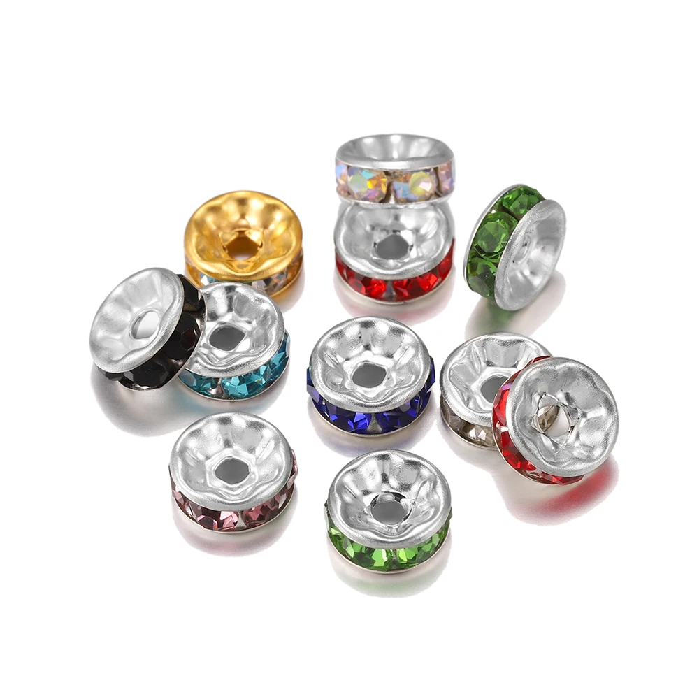 금속 라인석 크리스탈 론델 비즈, 느슨한 스페이서 비즈, DIY 쥬얼리 제작 팔찌 액세서리, 4mm, 6mm, 8mm, 10mm, 50 개/로트