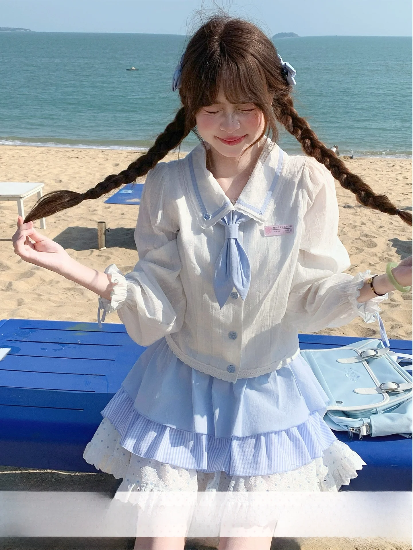 

Early Spring College Sle Japanese Girl Cute Little irt Set Women's Faion Set Regular Sve Long Sve Button up