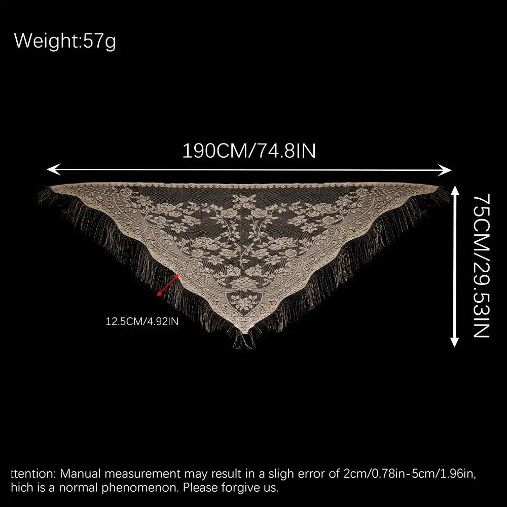 Floral Embroidery Women Lace Scarf With Tassels Lightweight Tulle Triangle Shawl Transparent Mesh Hollow Mesh Scarf Party Use