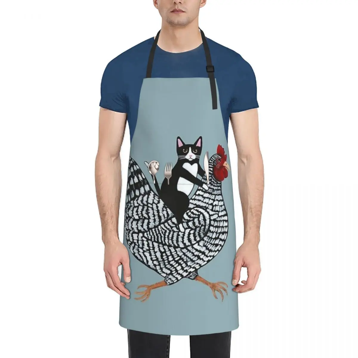 

Tuxedo Cat Chicken Ride Kitchen Apron for Woman Men Chef Work Apron for Grill Restaurant Cafes Studios Waterproof