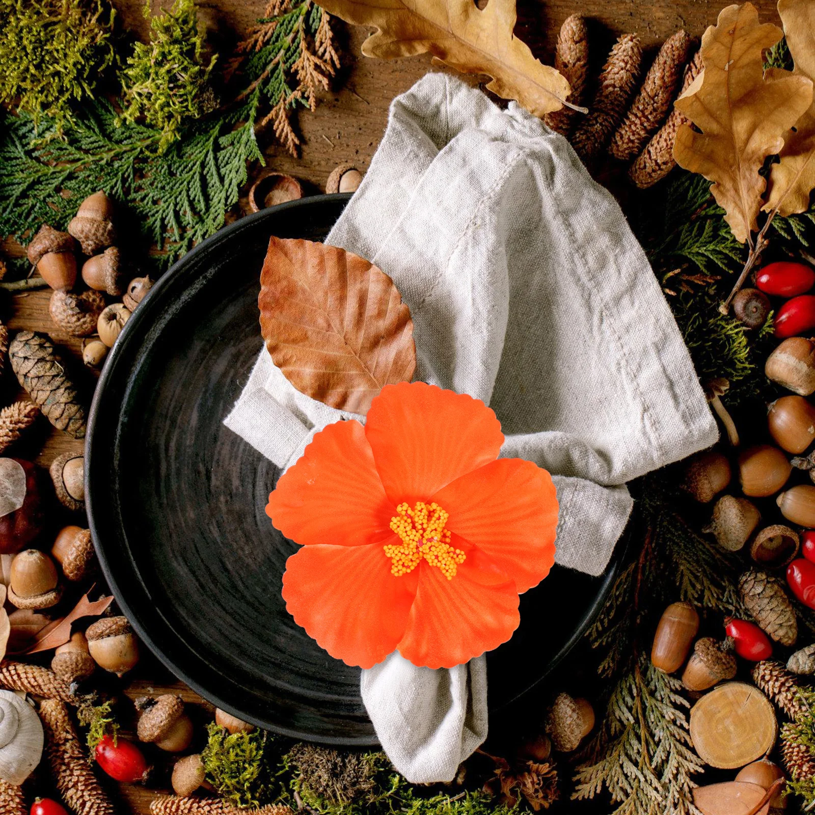 

10Pcs Hibiscus Artificial Flowers Natural Looking Decorative Faux Flower Heads for Tropical DIY Wedding Hair Accessories