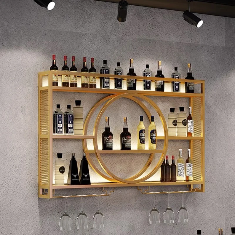 Bottle Storage Movable Commercial Bar Showcase Furniture Farmhouse Cabinet Liquor Bottles Wine Rack Buffet Wall Shelf Club Home