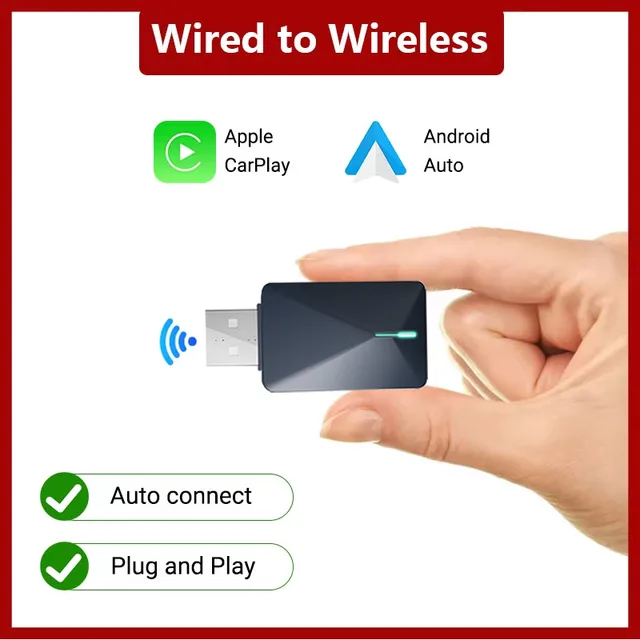Mini adapter 2 w 1 przewodowy do bezprzewodowego CarPlay i Android Auto Adapter 5 GHz WiFi5 do oryginalnych samochodów z przewodowym CarPlay/Auto