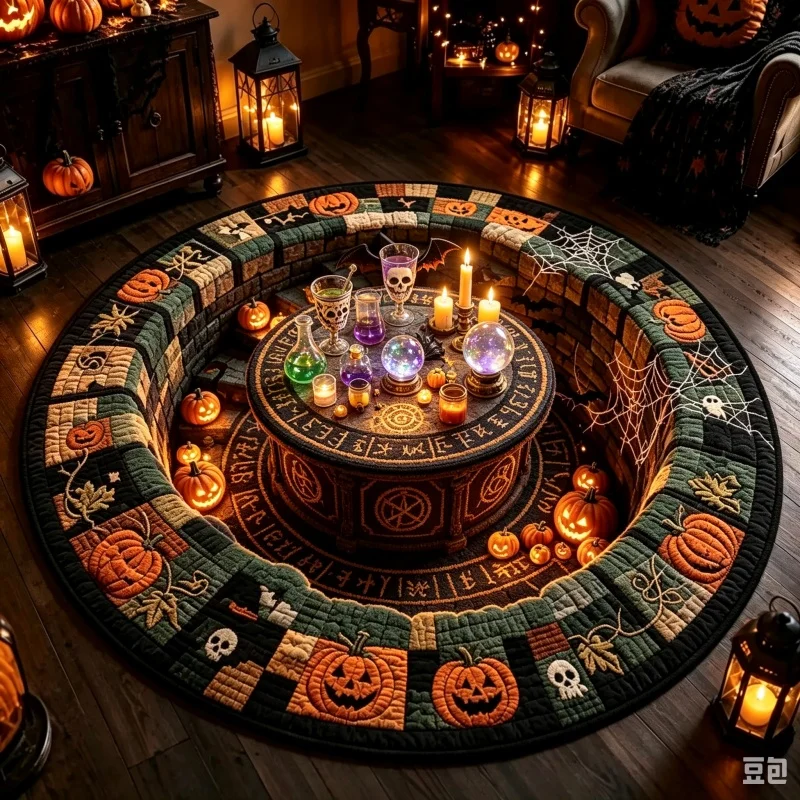Magic Potion Witchcraft Halloween Round Rug, Spooky Printed Circular Floor Carpet, Indoor Home Decor