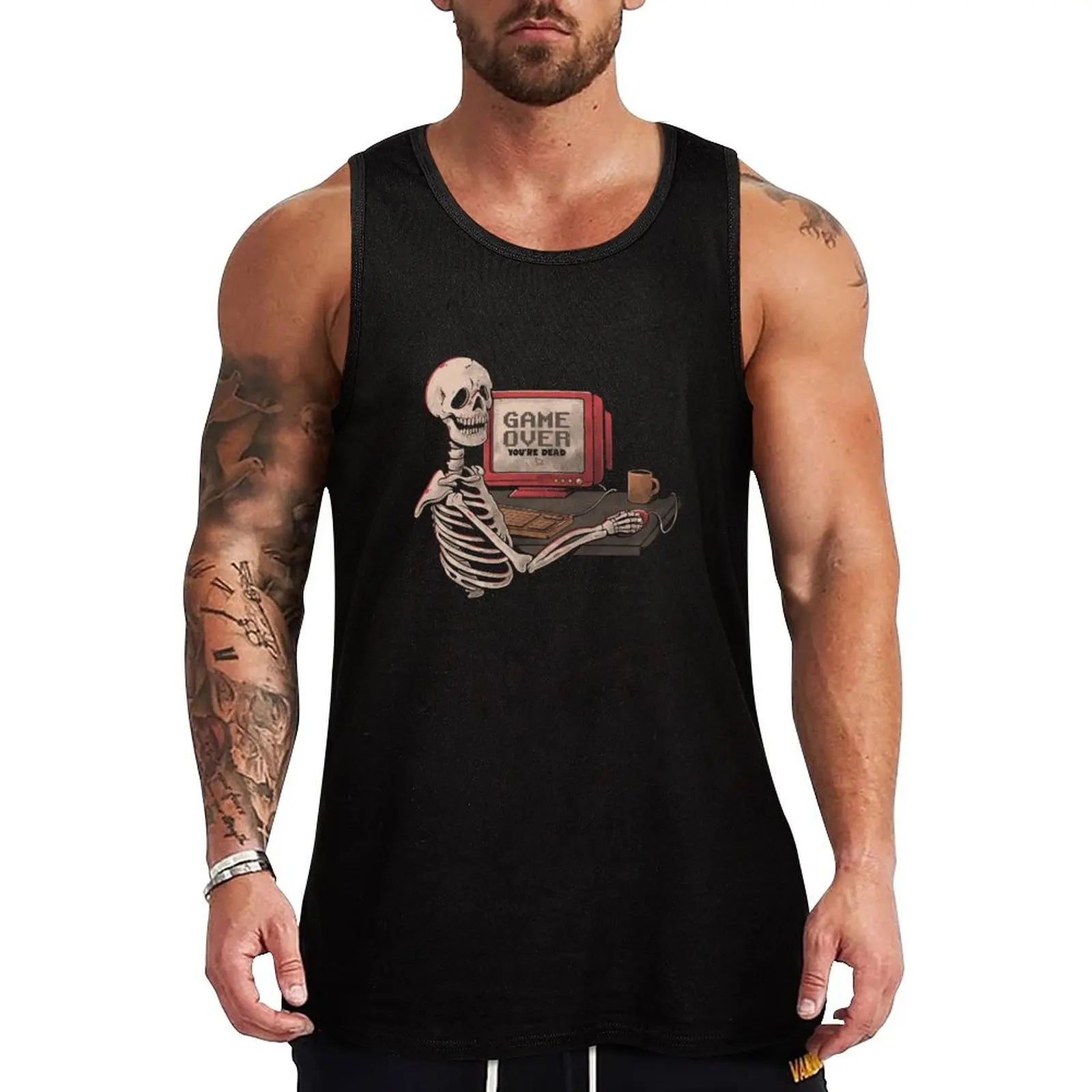 Game Over Skull - Funny Geek Skeleton Gift Tank Top Summer Casual Tank Top Loose Fit Breathable Shirt