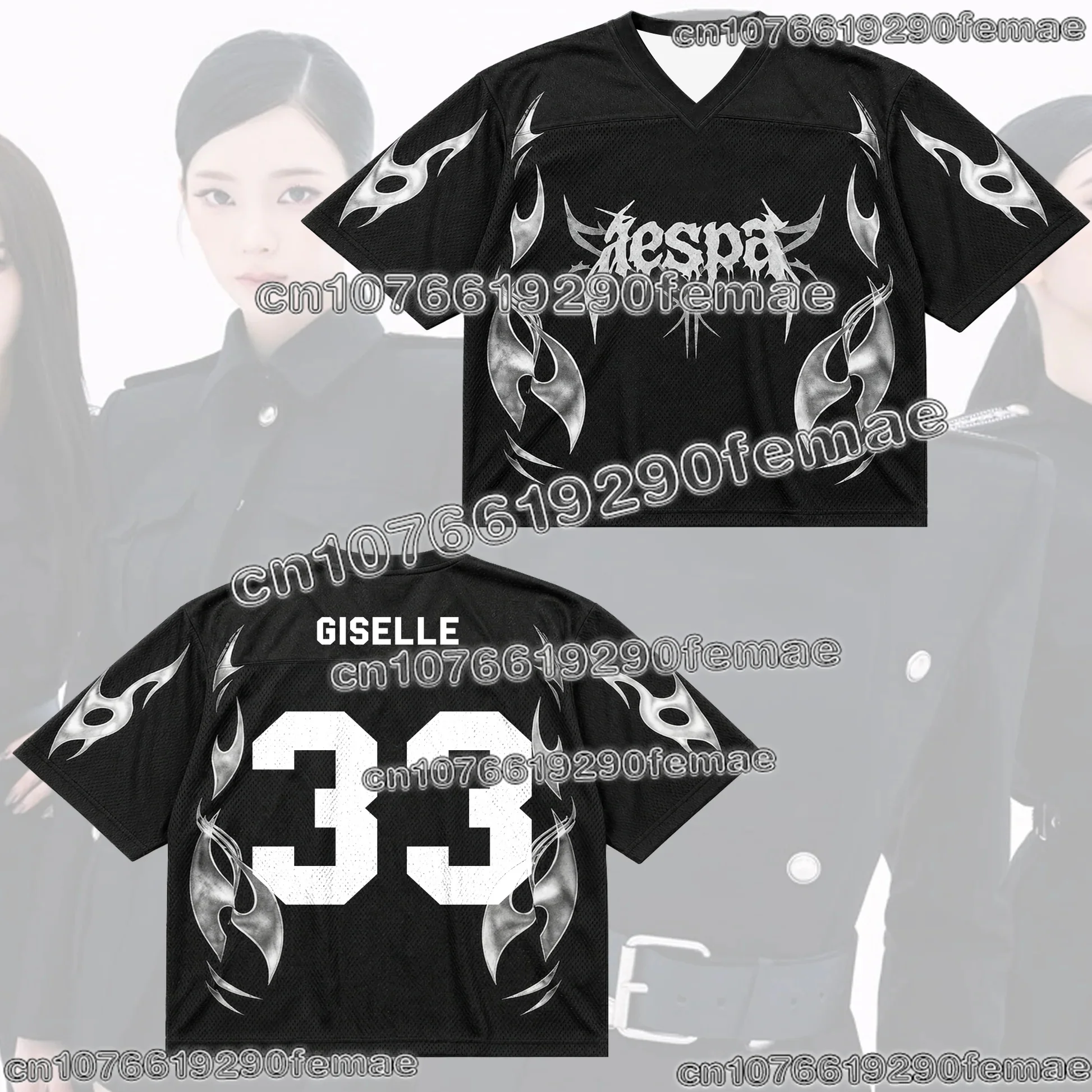 2026 Hot AESPA Supporter Fan Jersey T Shirt Kpop Graphic V Neck Tee Kids Adults Men Women Casual Streetwear Fashion Top