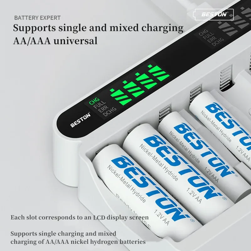 12 Slots 1.2V AA AAA Battery Charger Fast Charge Discharge Smart LCD Recharger for Ni-MH 1.2V Rechargeable Battery