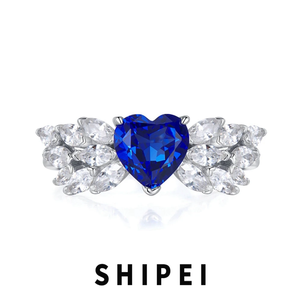 

SHIPEI Luxury Solid 925 Sterling Silver Heart Cut Sapphire Gemstone Wedding Engagement Fine Jewelry Ring for Women Wholesale