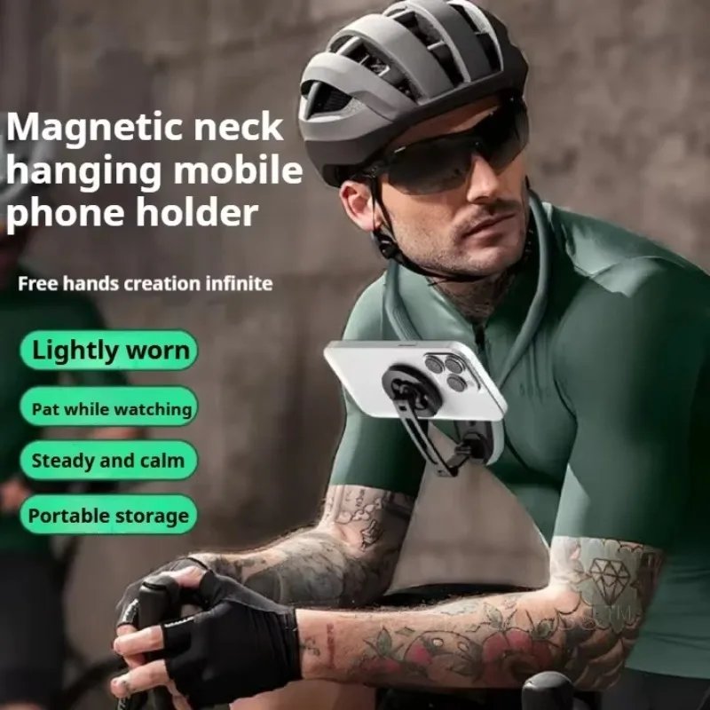 Magnetic Neck Phone Holder – Hands-Free Bike Mount for Cyclists & Travelers, Strong Lazy Neck Stand for Phones and Cameras