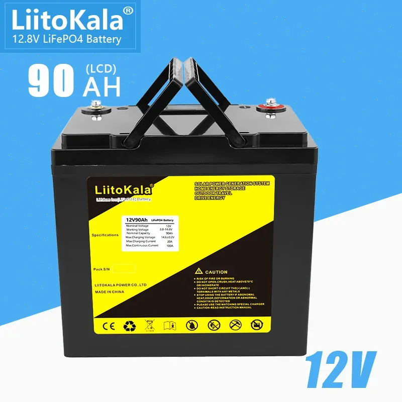 LiitoKala 12V 90Ah LiFePO4 Battery 12.8V Power Bank 4000Cycles For RV Campers Golf Cart Off-Road Off-grid Solar Wind