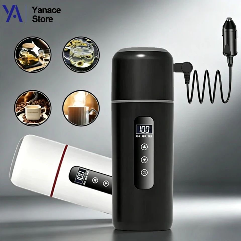 12V 24V Car Heating Cup 500ml Adjustable Temperature Electric Kettle Portable Thermal Mug for Brewing Tea Coffee Hot Milk