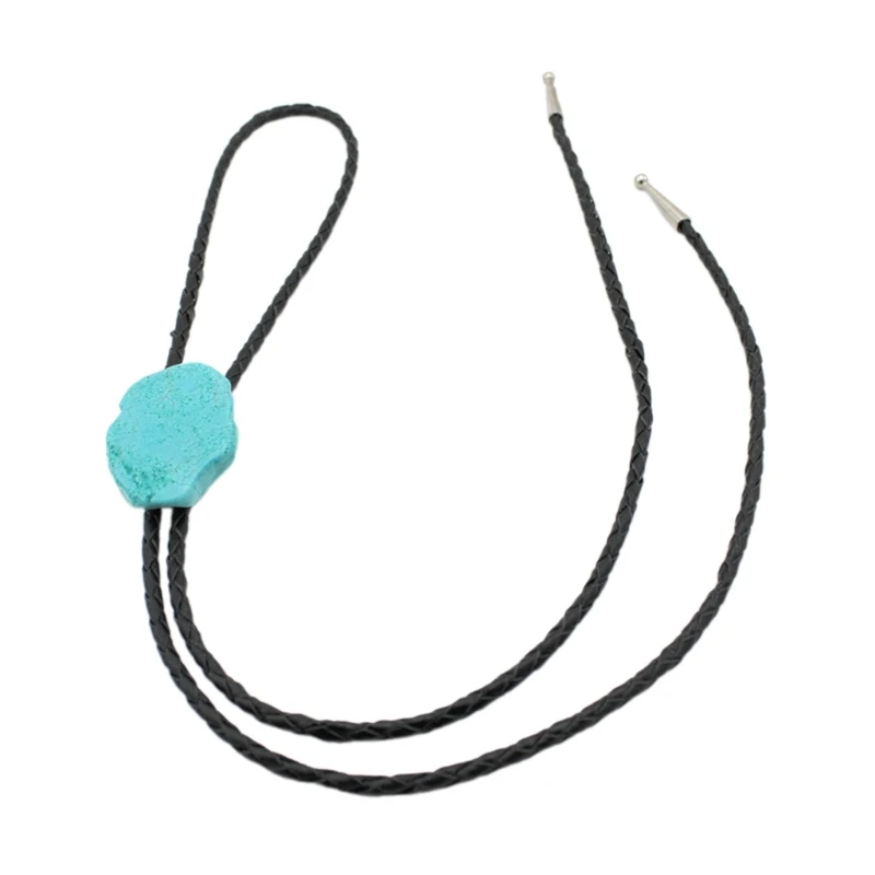 

Braided Shoestring Bolo Tie with Cool Turquoise Charm Cowboy Necktie Necklace Country Bolo Tie Cowboy