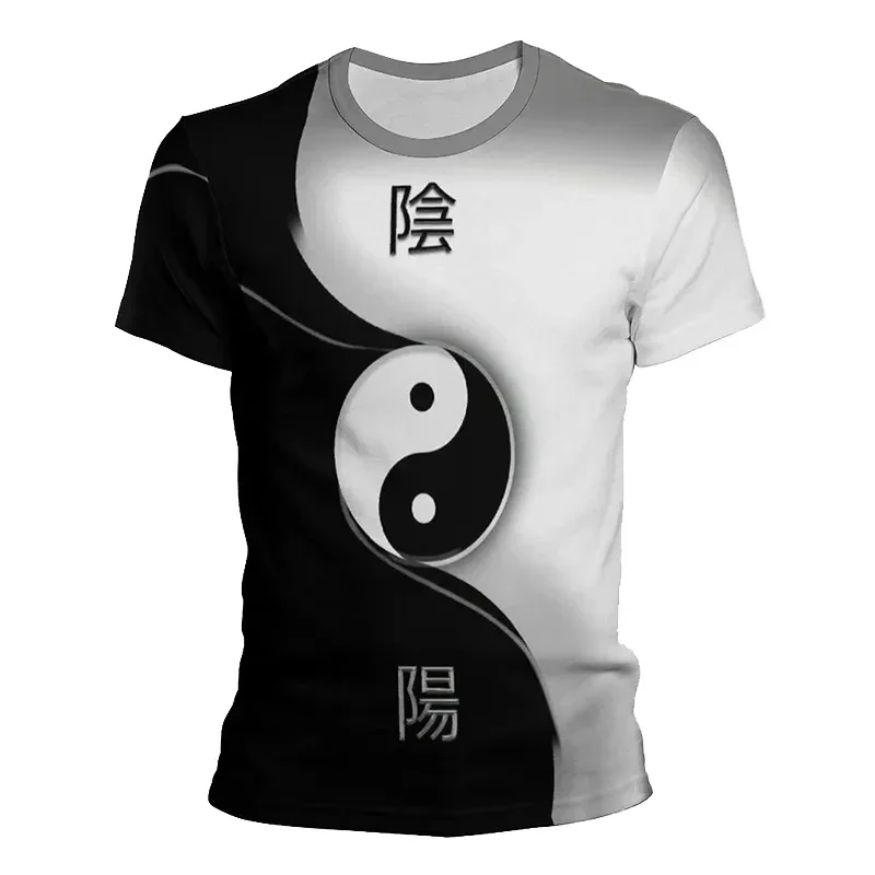 Camiseta con estampado de Tai Chi, prenda de vestir de manga corta con estampado de ocho trigramos, con frases tradicionales chinas, Tai Ji Yin Yang