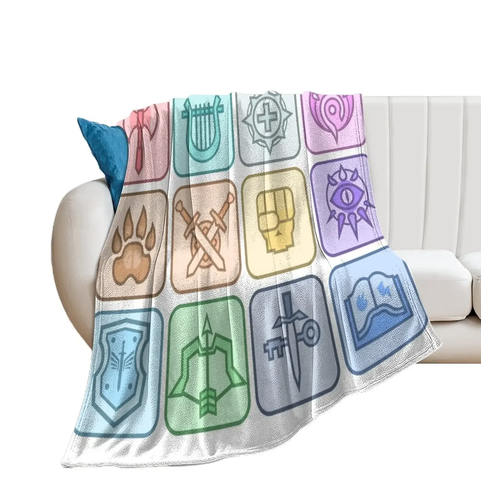 JoCat Crap Guide to DnD Class Icons [Color] Throw Blanket Flannel warm for winter Blankets