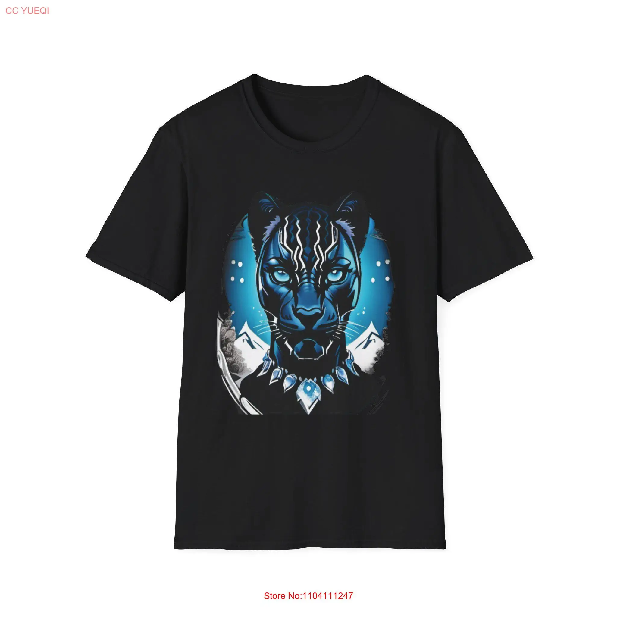 パンサースピリットTシャツ,動物のデザイン,青いアクセント,前面と背面のプリント,ユニークな野生生物,5色