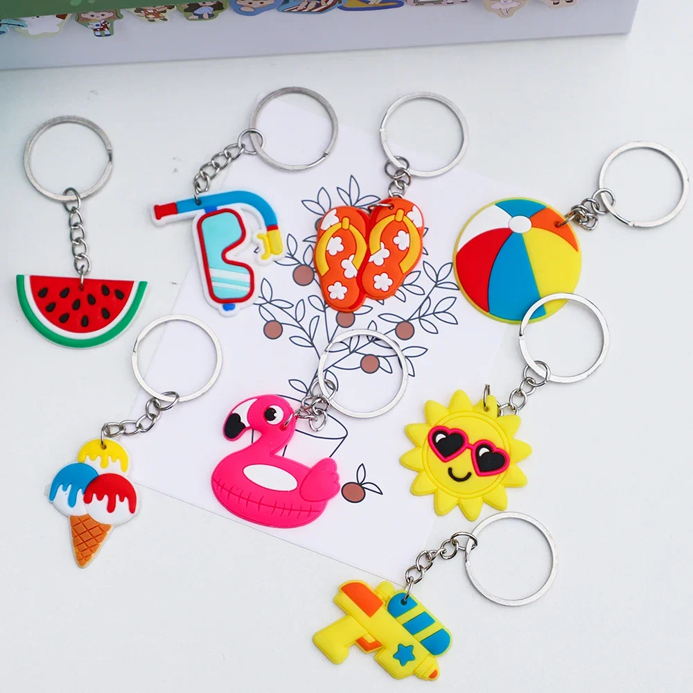 8Pcs Cute Luau Hawaii Theme Pendant Tropical Flamingo Backpack Keychain for Summer Beach Wedding Birthday Party Favors Souvenir