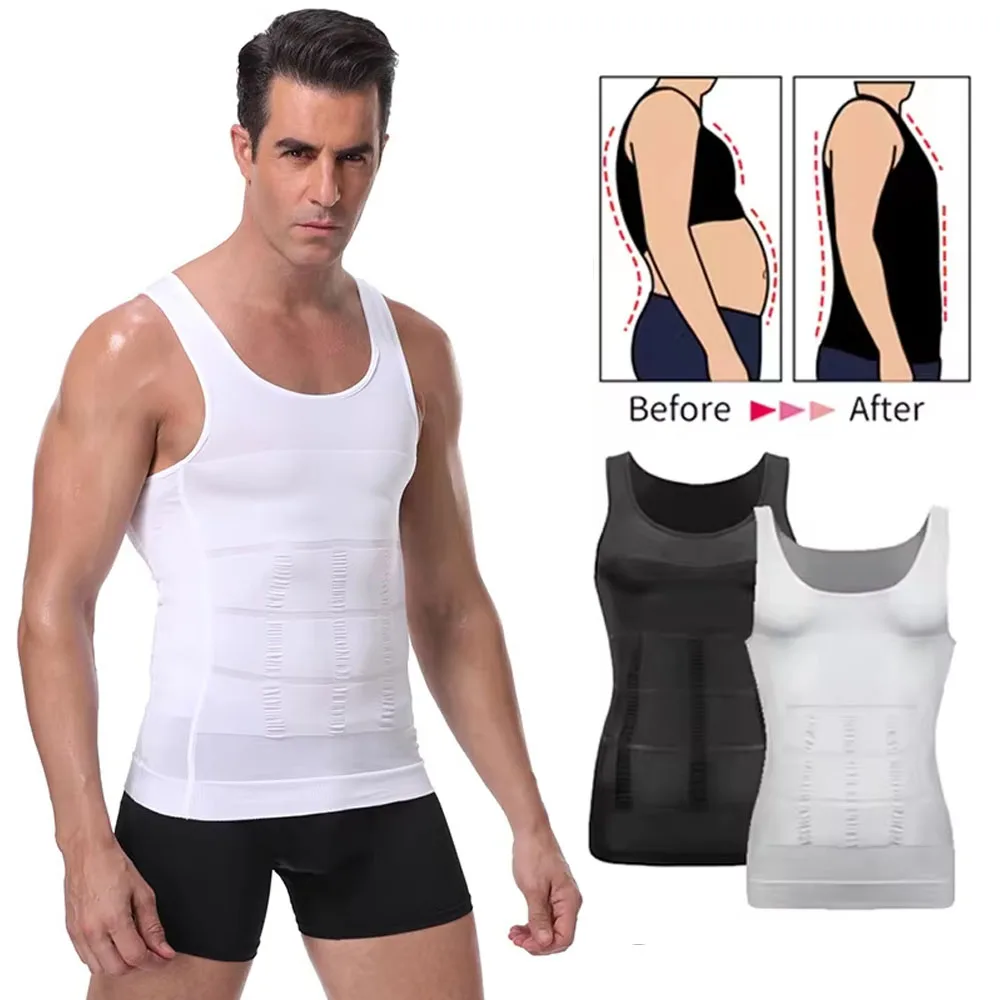 Men Compression Vest Sleeveless Shapewear Slimming Body Shaper Shirt Gym Workout Corset Tummy Control Tank Top Abs Abdomen