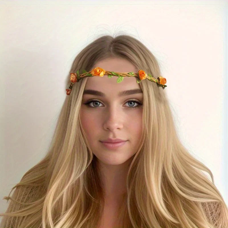 Ladies Seaside Vacation Bohemian Style Plum Blossom Elastic Headdress Headband Bridal Flower Braid Garland Beautiful Hairband