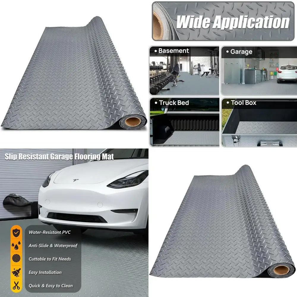 

Thick PVC Garage Floor Mat, Heavy-Duty Waterproof Non-Slip Protection for Cars, Trailers, SUVs, Basements, Gyms (Gray) - 2ft x 2