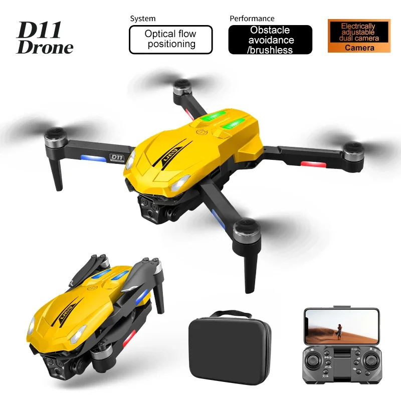 2024 New D11 Drone  HD Dual Professional Wifi FPV Obstacle Avoidance Folding Quadcopter Gradient Flowing Lights Toy RC