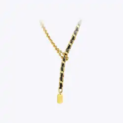 ENFASHION Black Leather Necklace For Women Beads Lucky Choker Gold Color Fashion Jewelry Stainless Steel Collier 2021 P213220