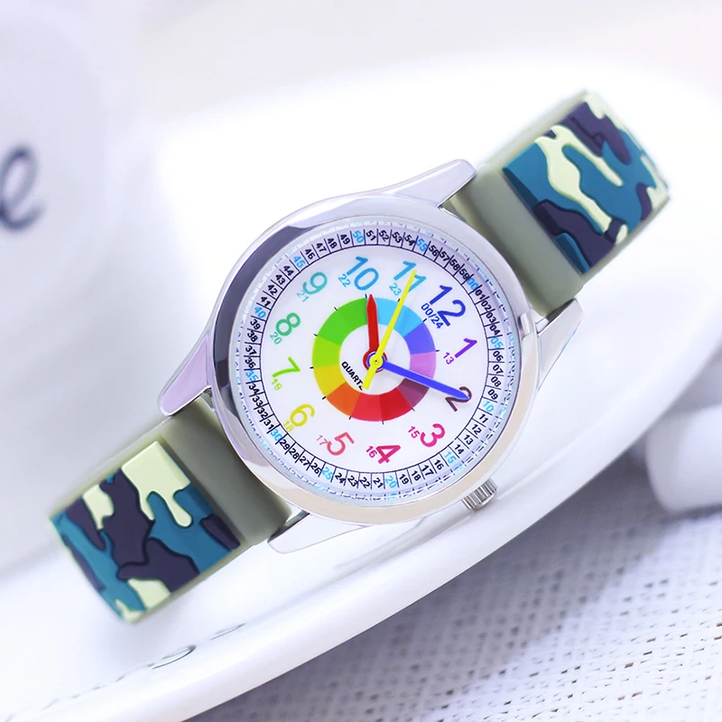 2024 new sale fashion children child boys girls silicone Camouflage Rainbow digital quartz wristwatch students learn time watch