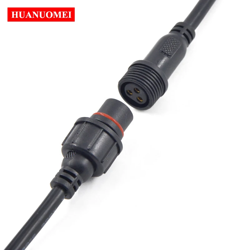 3PIN Waterproof LED Connector Pigtail 3 Core Black White Cable 18AWG Male and Female Per Pair