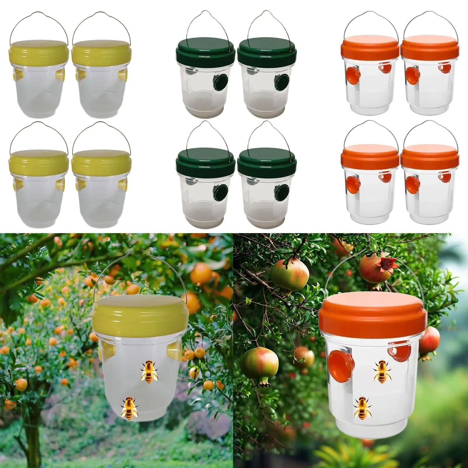 4x Wasp Traps Outdoor Hanging Backyard Yard Reusable Deterrent Outside Patio Orchards Portable Gardens Hanging Bee Traps Catcher