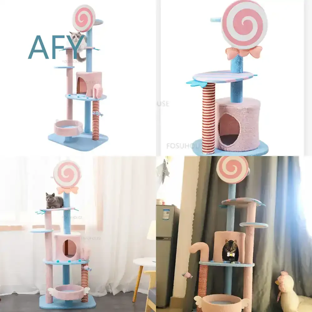 Nordic Solid Wood Sisal Cat Climbing Frame for Pet Furniture Candy Cat Paw Column Creative Household Pet Supplies Cat Nest